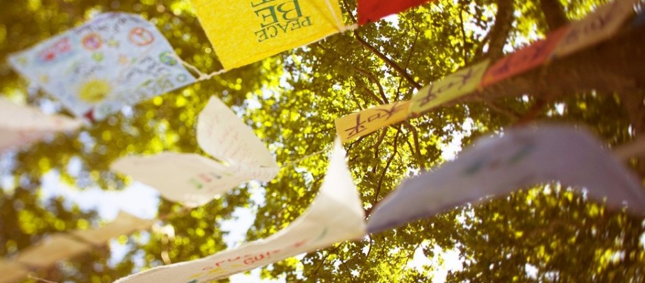 Beautiful peace flags blowing in the wind. Beautiful peace flags blowing in the wind.